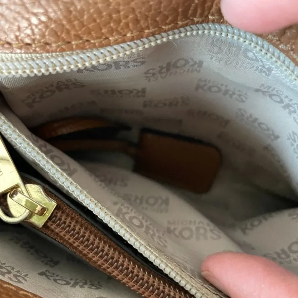 Michael Kors Mini Bag Karson Satchel Woven Brown Yellow Leather crossbody